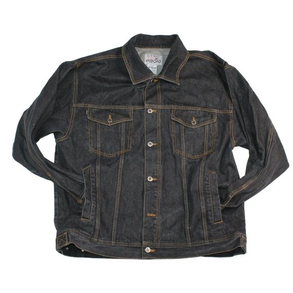 HUNCHO USA XL Black Denim Hip Hop Streetwear Prison Yard Embroidered Jean Jacket - Picture 4 of 12